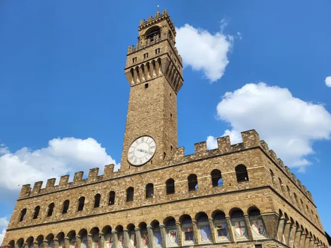 The courtyard of Palazzo Vecchio where tickets are collected