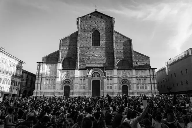 The unfinished facade of the Basilica of San Petronio in Bologna