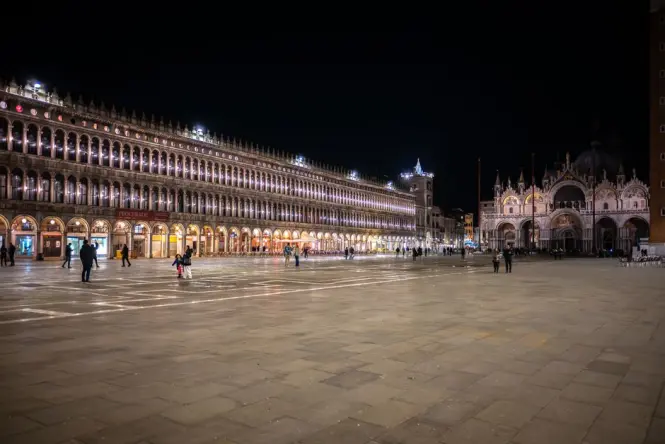 piazza san marco in Venice illuminated at night