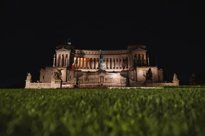 Piazza Venezia floodlit at night