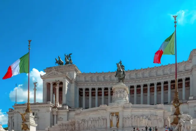 Vittoriano monument rising above Piazza Venezia