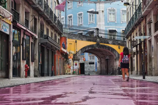 Colourful urban street after renewal in Lisbon