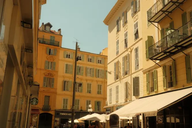Arcaded cafes on Place Masséna Nice