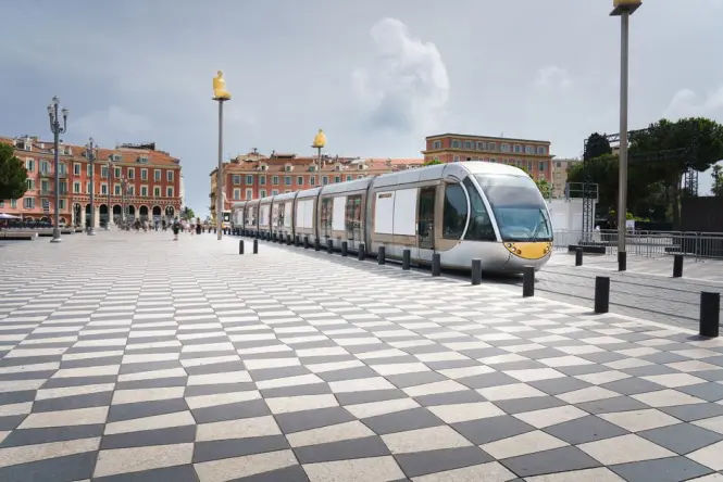 Tram crossing Place Masséna in Nice