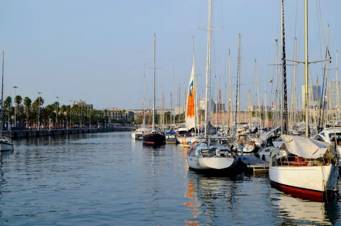 Yachts moored at Port Vell near Moll d'Espanya