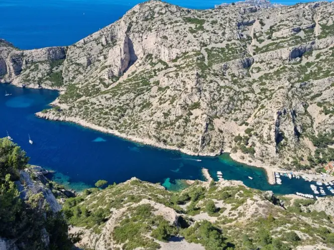 Rocky coastline of the Calanques near Marseille, an alternative to Prado Beach
