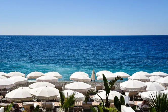 Beach loungers along the Nice seafront
