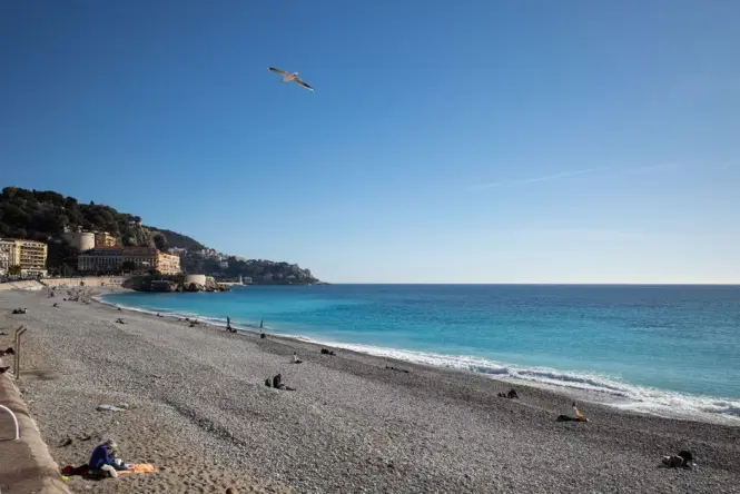 Pebble beach below the Promenade des Anglais