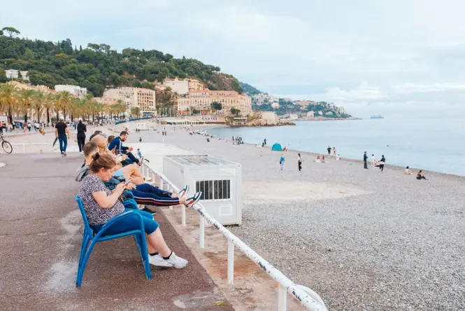 Blue chairs on the Promenade des Anglais