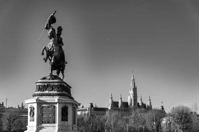 Vienna City Hall and Rathausplatz along the Ringstrasse
