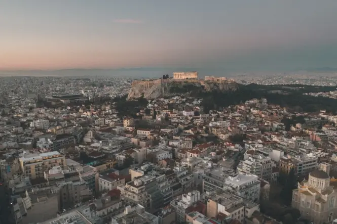 Late afternoon light over the Roman Agora ruins in Athens