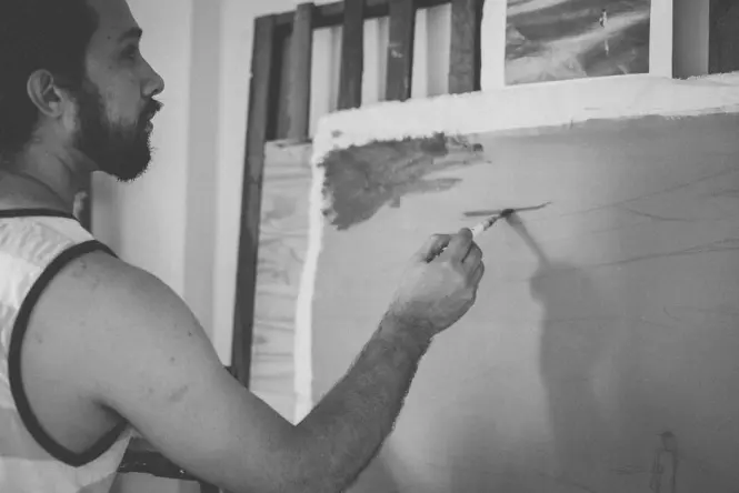 Artist working in a studio in the Santa Teresa neighbourhood of Rio de Janeiro