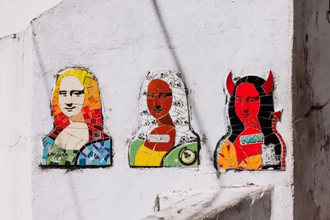 Colorful mosaic tiles covering the Selarón Steps near Santa Teresa