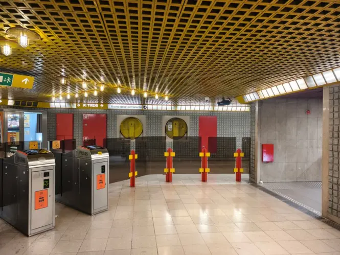 Cairoli metro station entrance near Sforza Castle in Milan