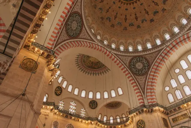 Sunlight through the many windows of Suleymaniye Mosque's prayer hall