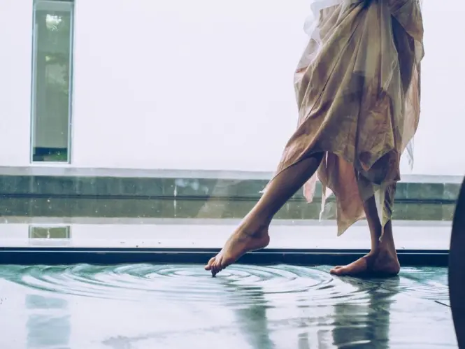 Barefoot water-filled digital art installation
