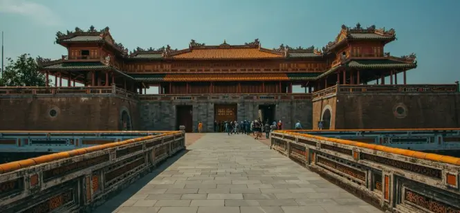The stone arches and steps of the historic Doan Mon gate at the Citadel