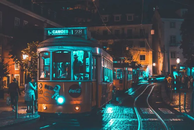 Tram 28 route at golden hour