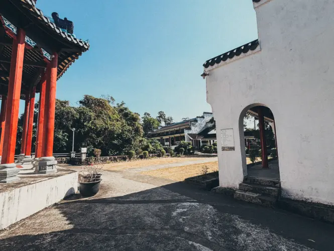 Quiet early morning courtyard at Tran Quoc Pagoda before crowds arrive