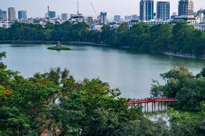 Ngoc Son Temple on Hoan Kiem Lake, often compared with Tran Quoc Pagoda
