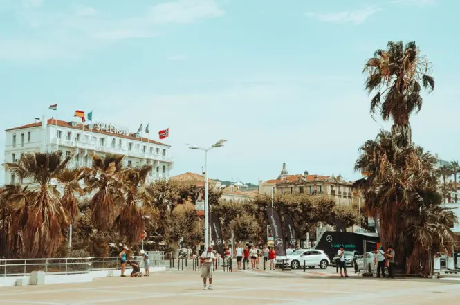 Street leading from Cannes train station toward the old port