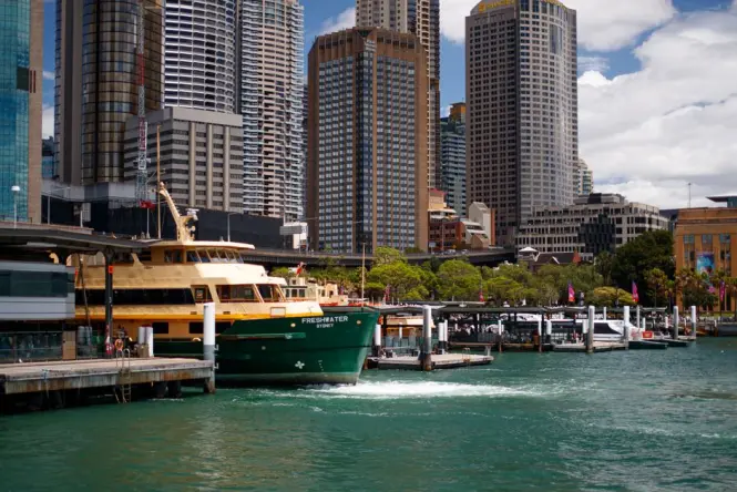 Sydney ferry approaching Watsons Bay wharf on the harbour