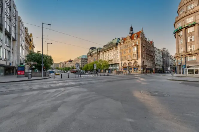 Wenceslas Square at golden hour