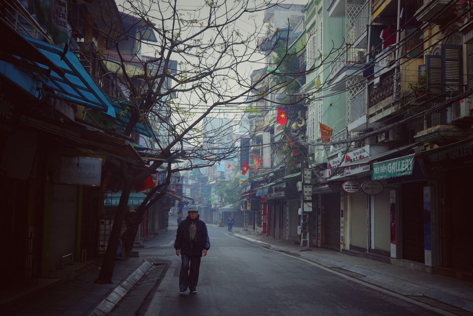 Narrow streets in Hanoi Old Quarter