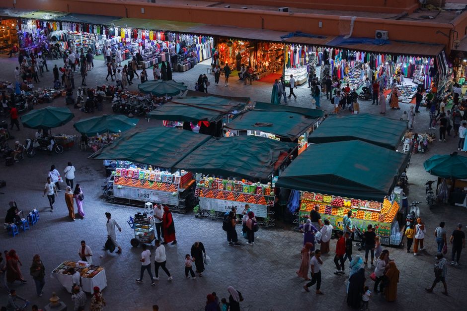 Street food stalls in Marrakech at night
