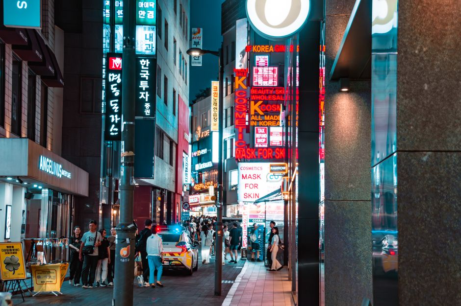 Myeongdong night shopping streets in Seoul