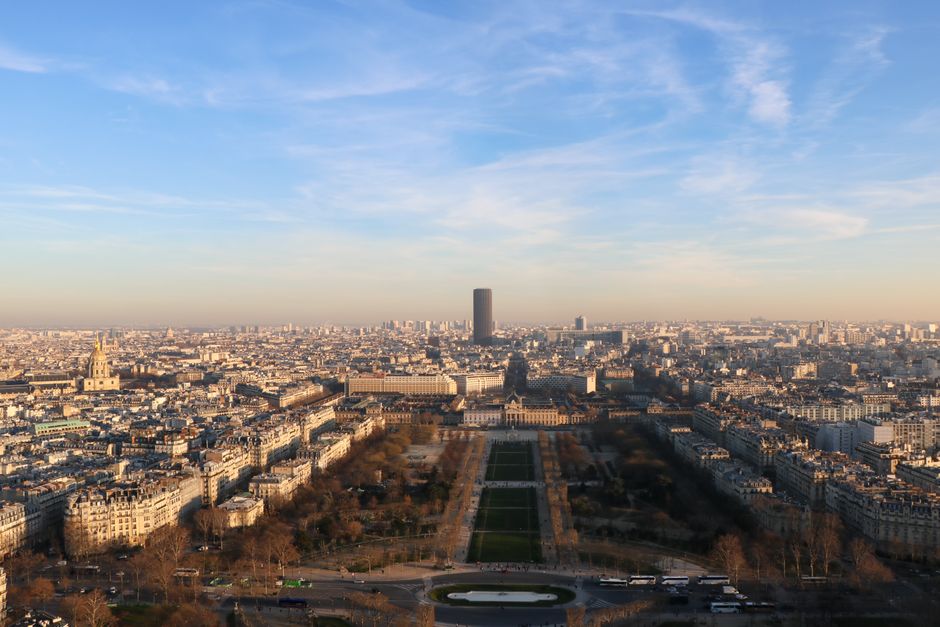 Montparnasse area with tower visible above boulevards