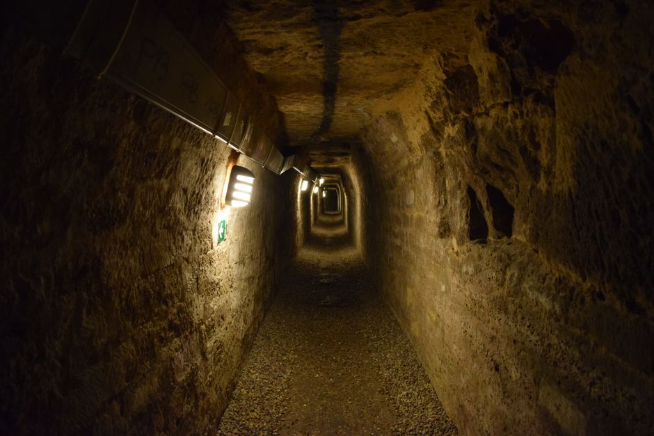 Barrel of Passion pillar in the Paris Catacombs